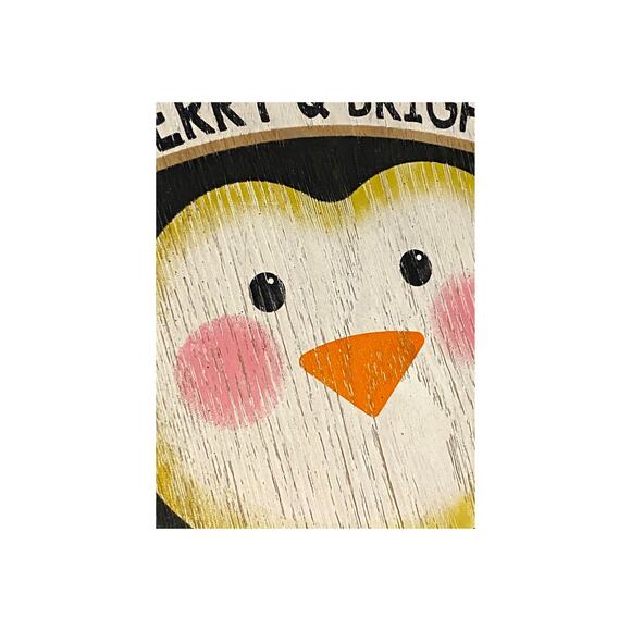 Merry & Bright Penguin Wooden Sign | Christmas Decor | Holiday Winter Home Decor - Picture 3 of 7
